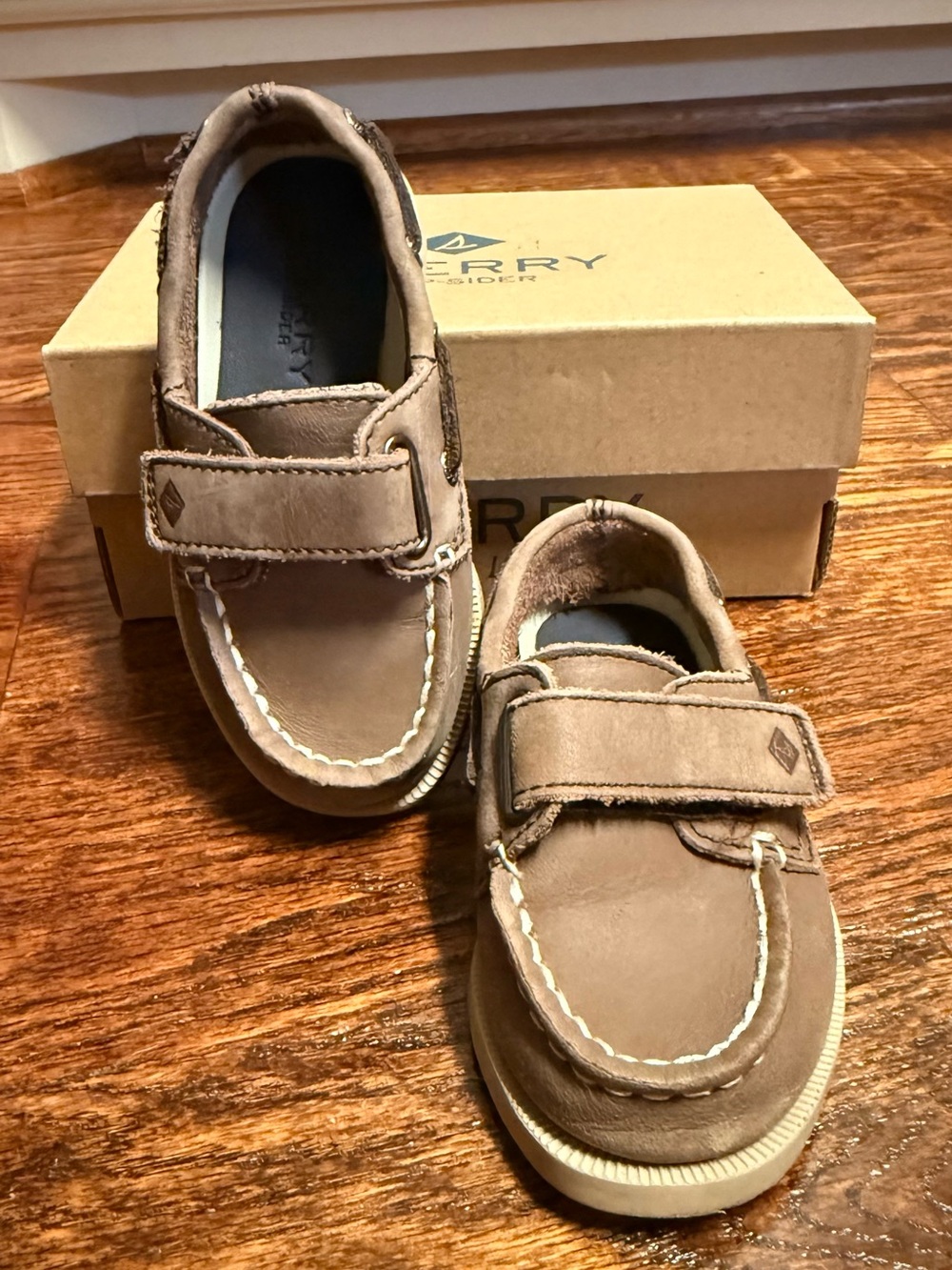 Sperry Toddler Boys Kids Tan Suede Velcro Moccasins